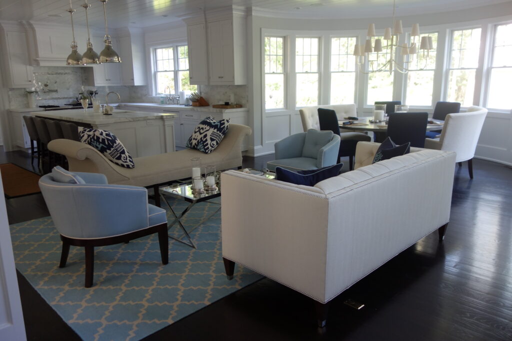 Hamptons open floor plan in white and blue