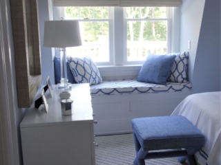 Window seat cushion in denim and white