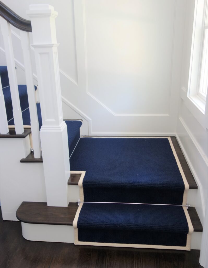 Navy and tan design stair runner