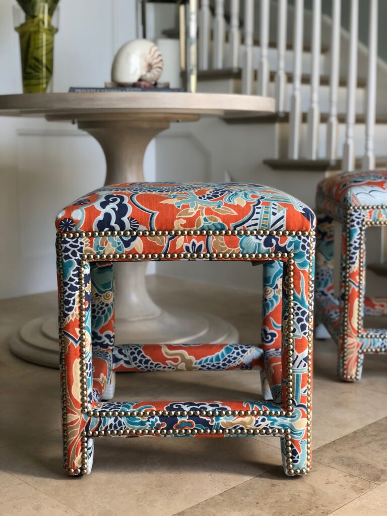 patterned stool with nailheads