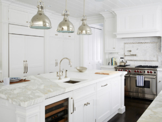 White kitchen with large island