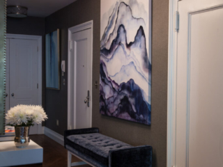 NYC Modern entry way with ottoman and artwork