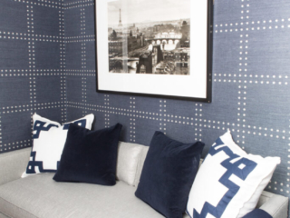 NYC modern living area with wallpaper and artwork