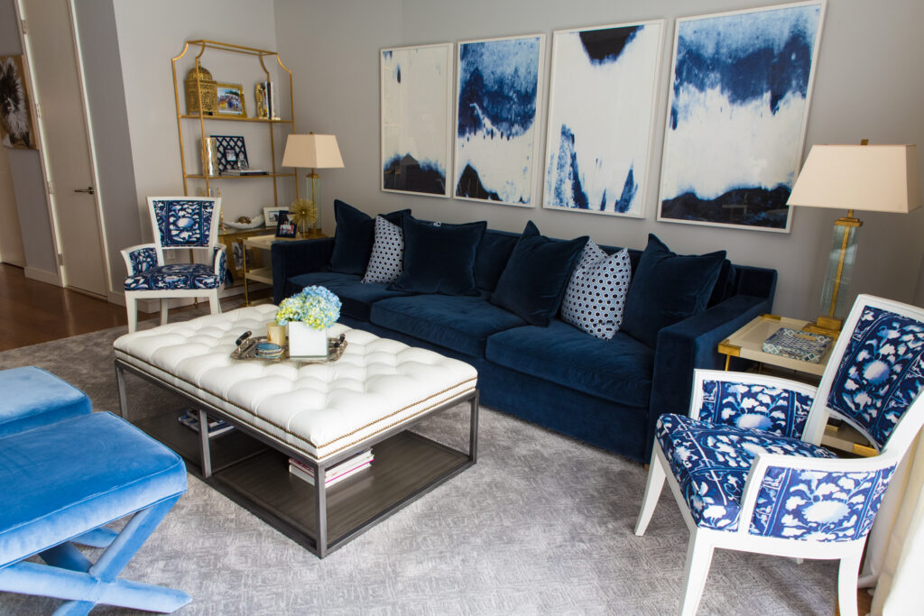 Blue velvet couch