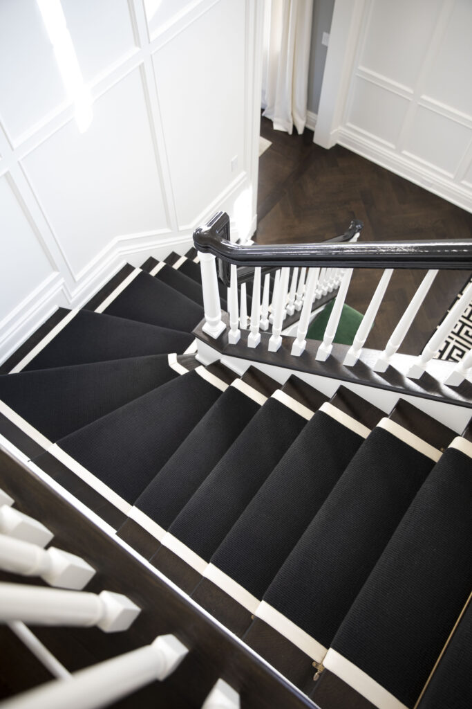 Black and white L shaped stairway
