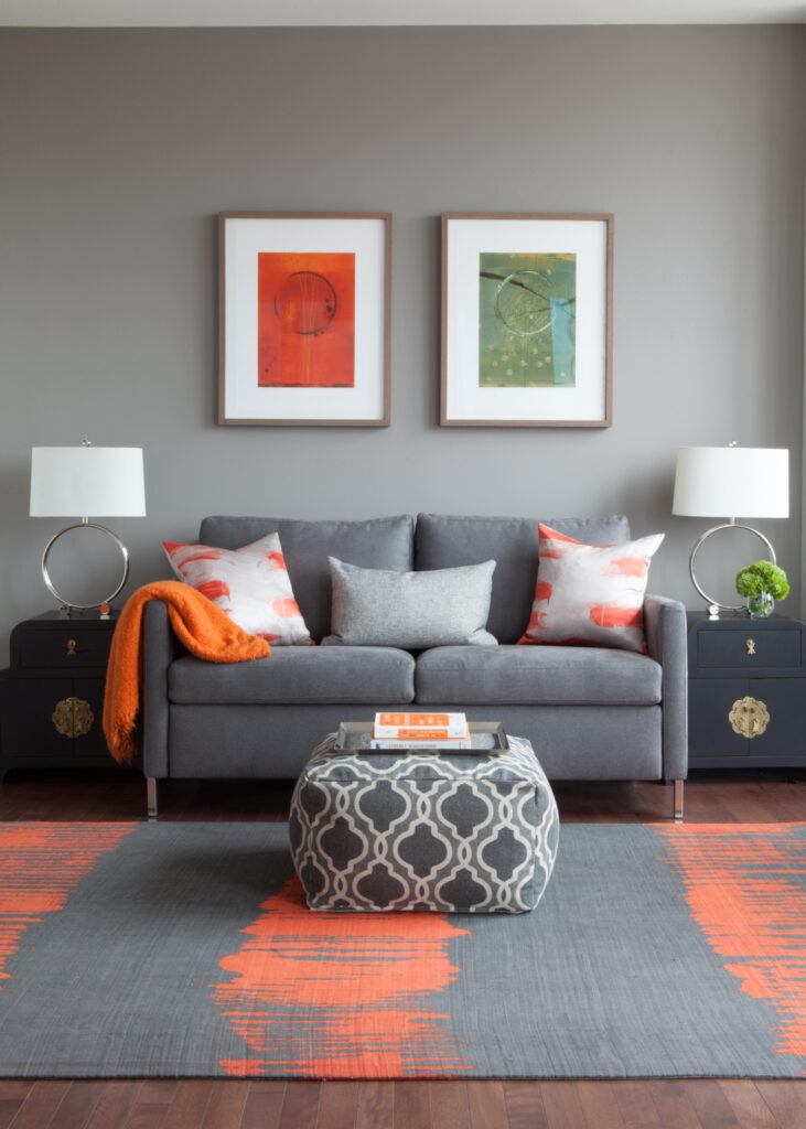 Dark grey and orange living area