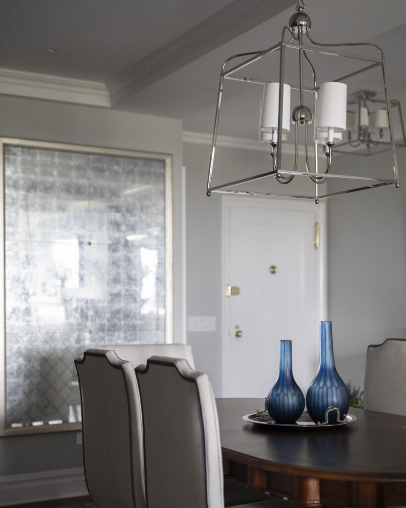Dining chandelier with chrome finish