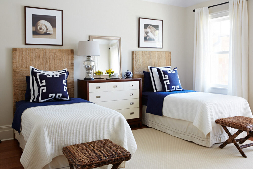 Twin beds with wicker accents