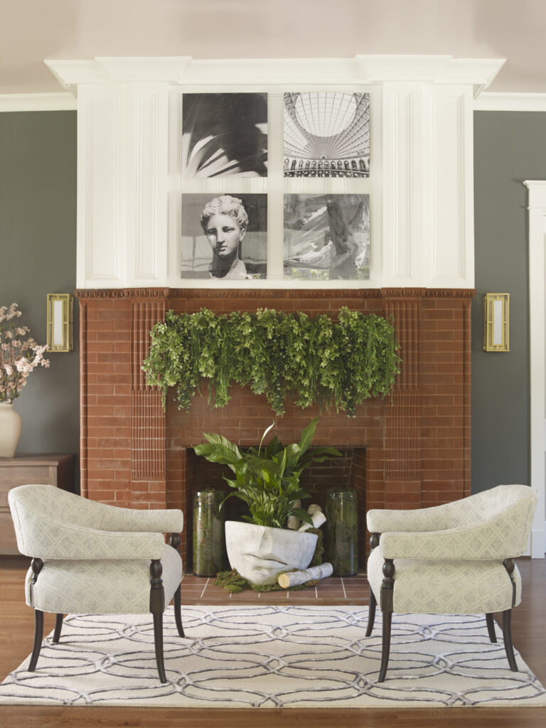 Brick mantle with greenery