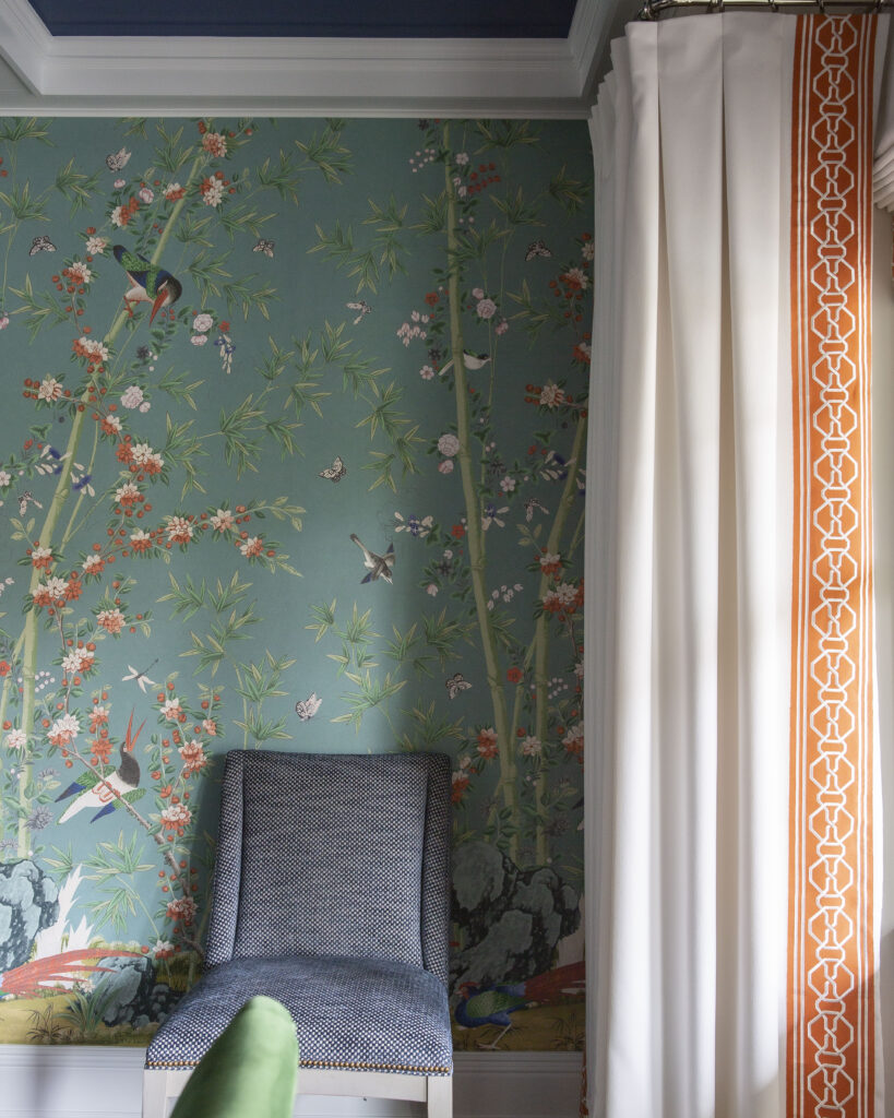 Bamboo and orange flowers wallpaper
