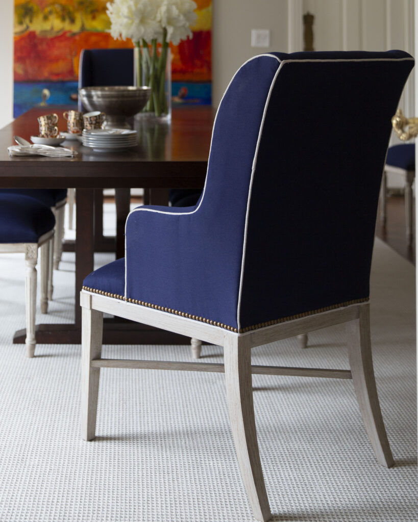 Blue and white head dining chair