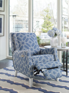 Light blue and white recliner