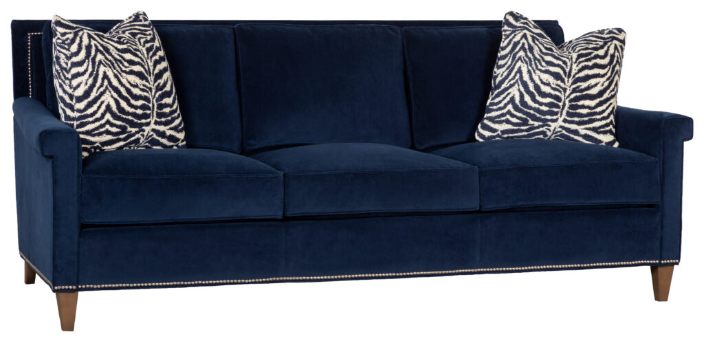 Navy couch with nailhead