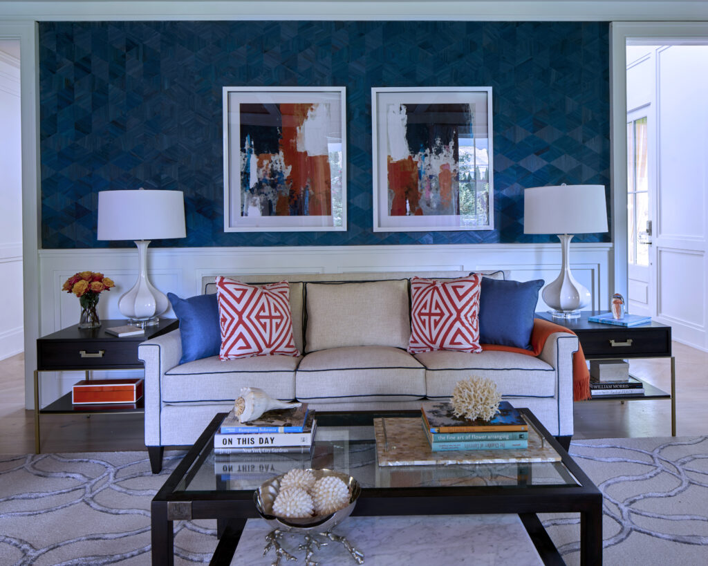 Orange and blue living room