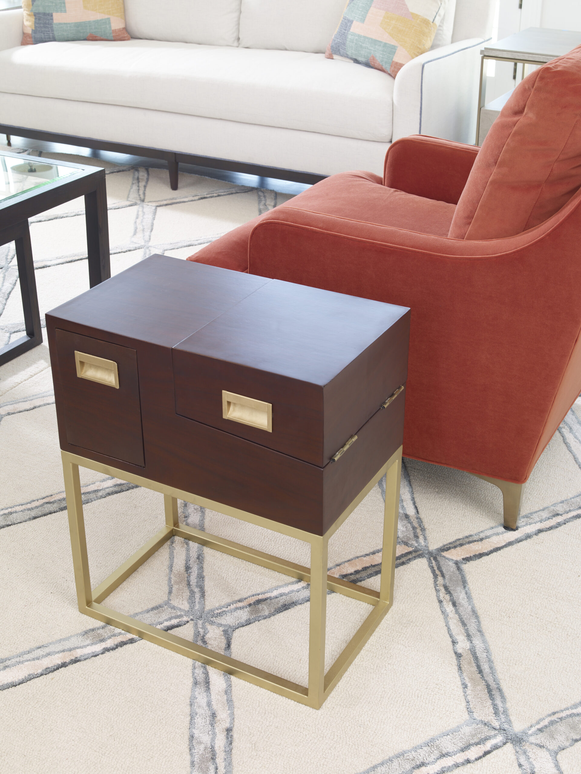 walnut and bronze end table