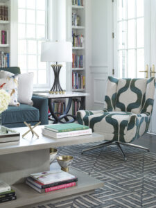 Green and white living room