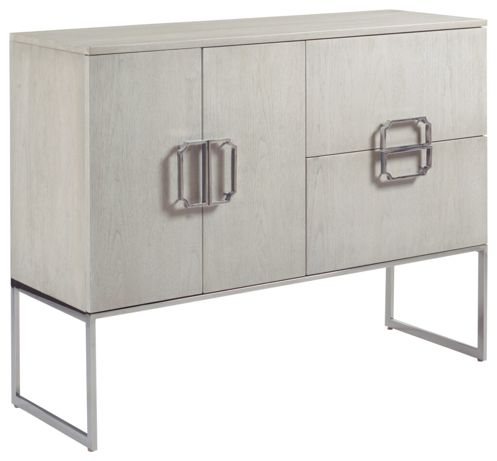 Light gray and nickel console