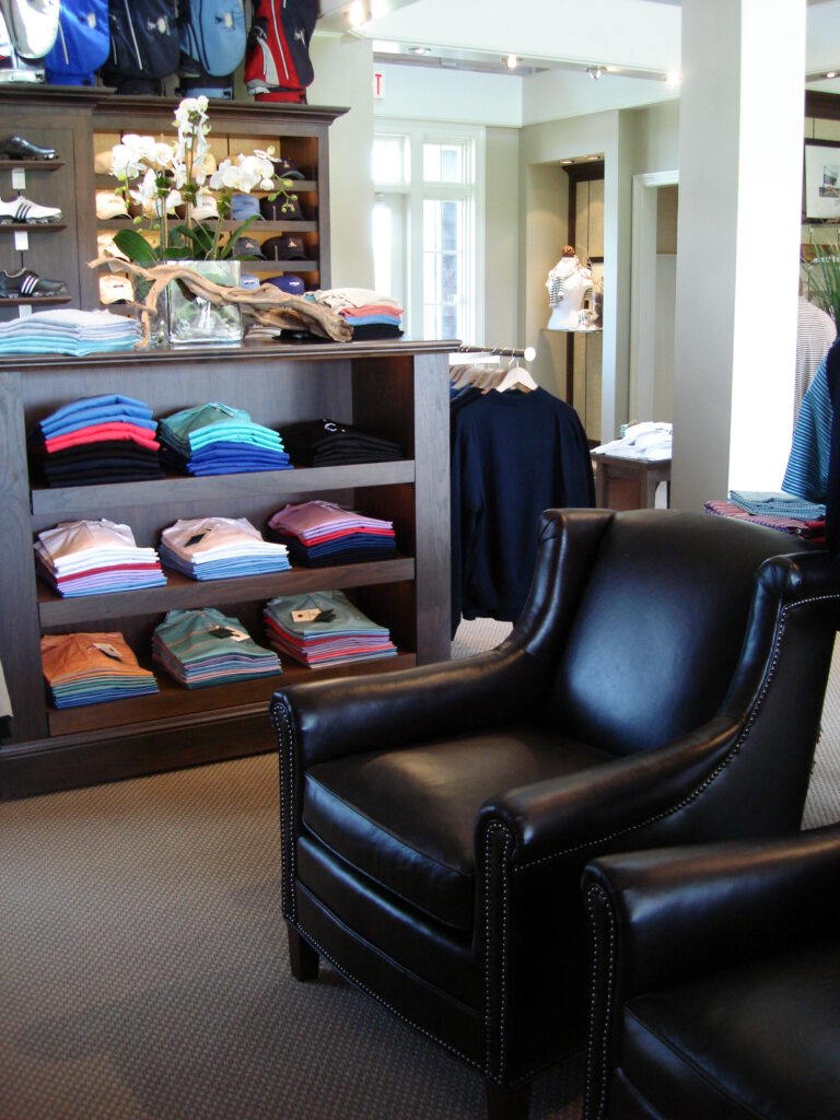 Leather chairs in golf shop