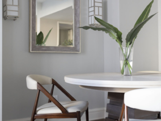 Walnut and white round table