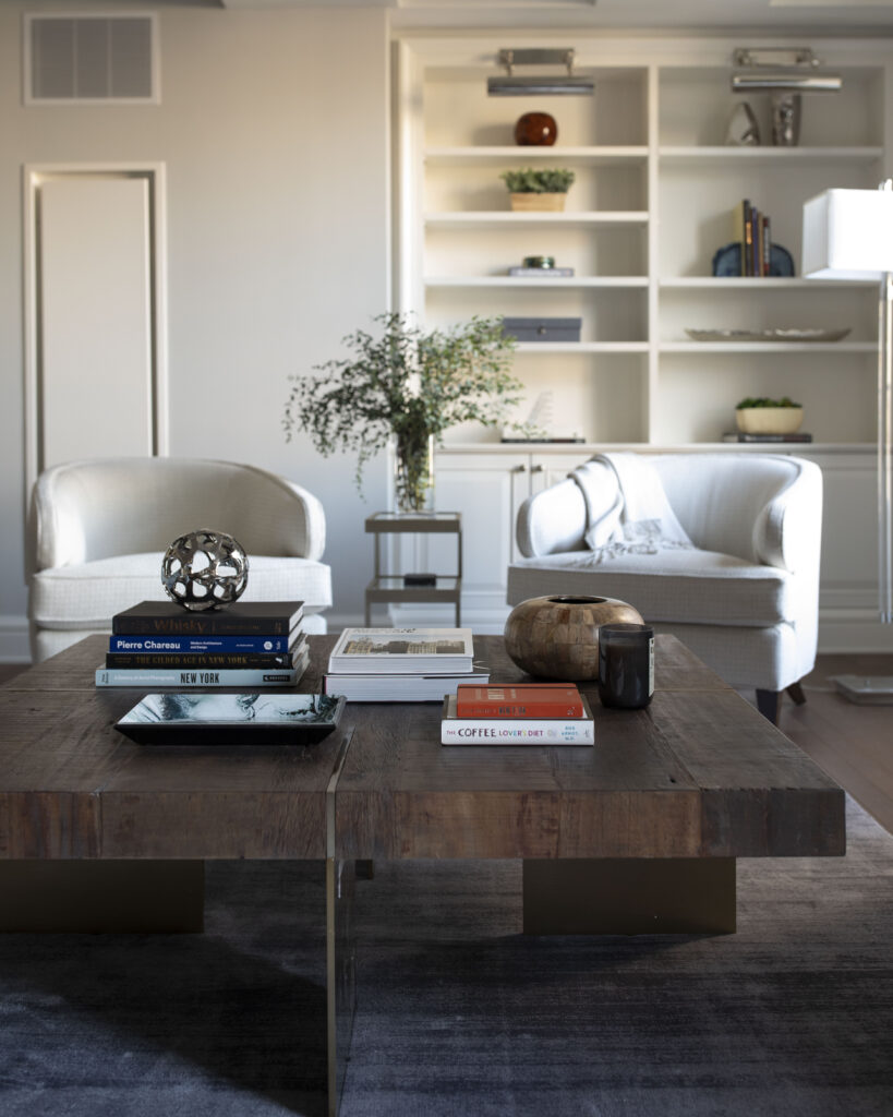 Rustic table in modern living room