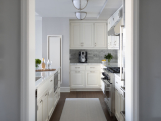 White quartz and stainless steel finishes