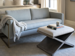 LL00242 Light blue sofa with gold accents in bedroom