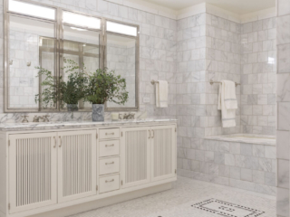 White and gray tiled bathroom