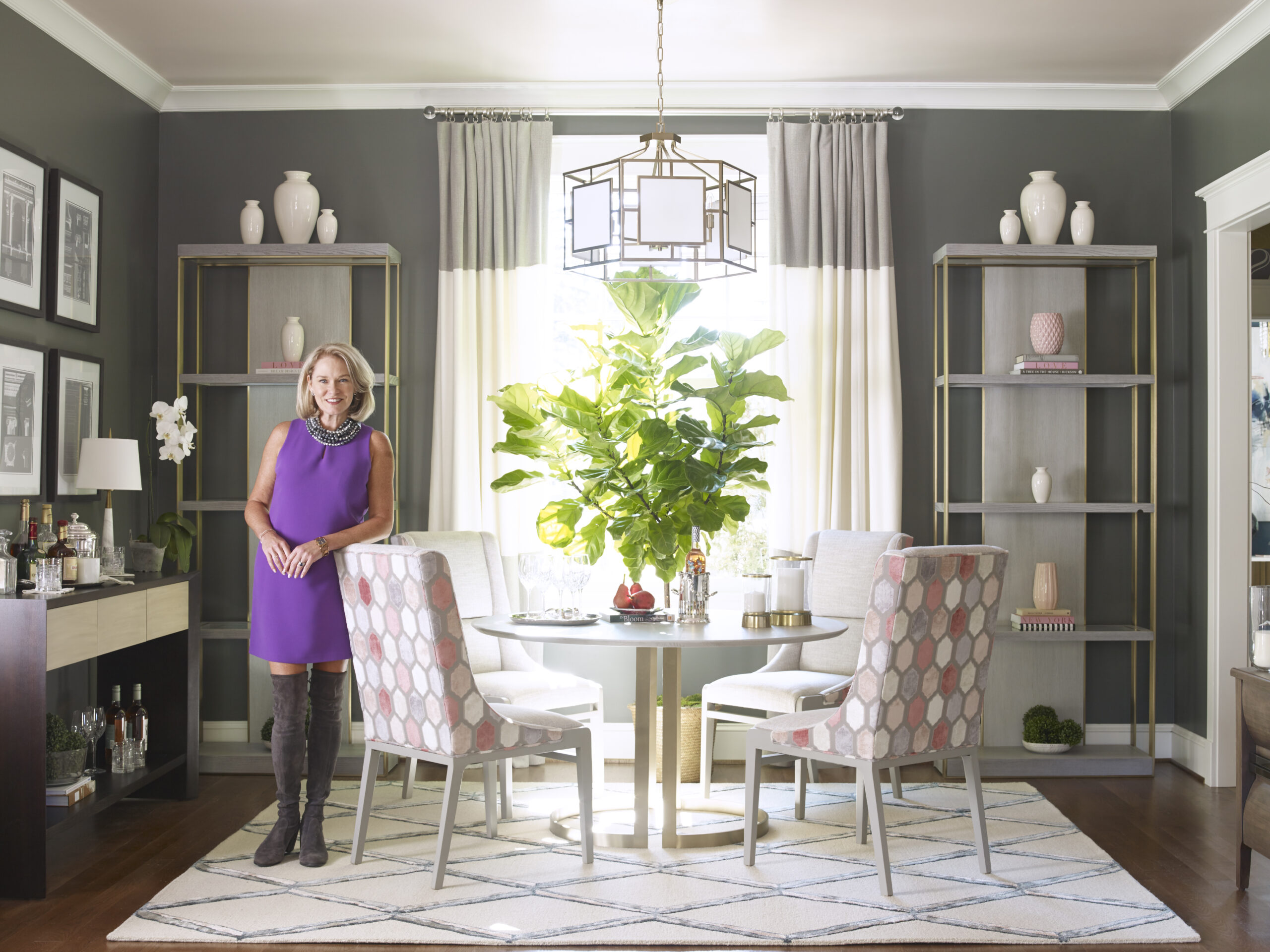 Pink accented dining room