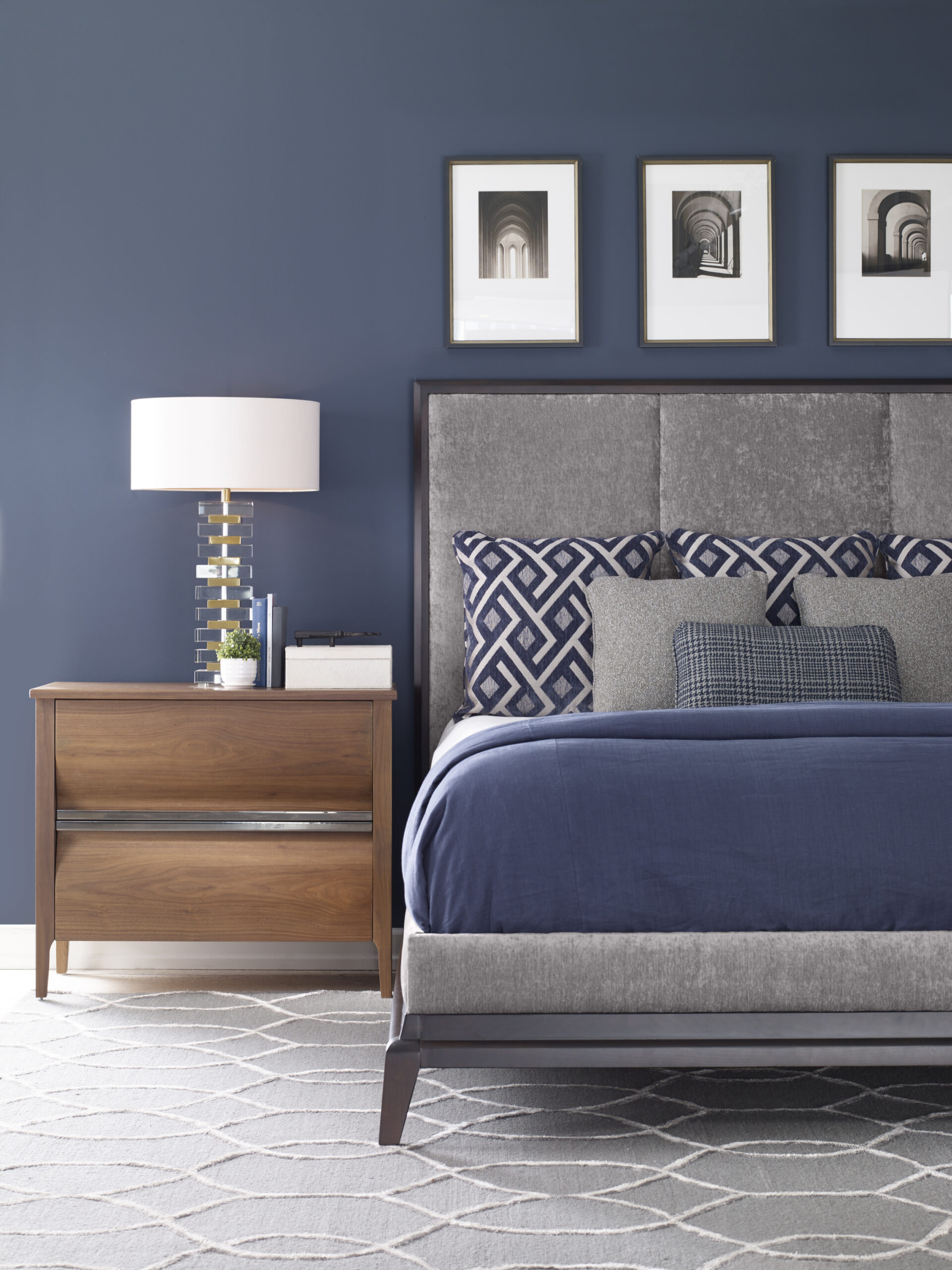 Gray fabric headboard