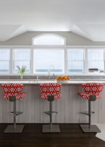 red and white barstool